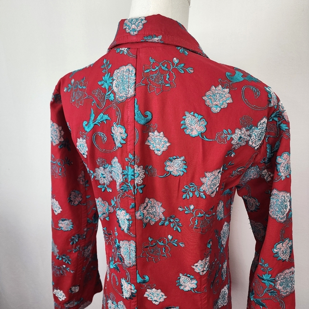 Johnny Was Floral Embroidered Coat Red Medium Like New *RARE FIND* - Picture 9 of 16